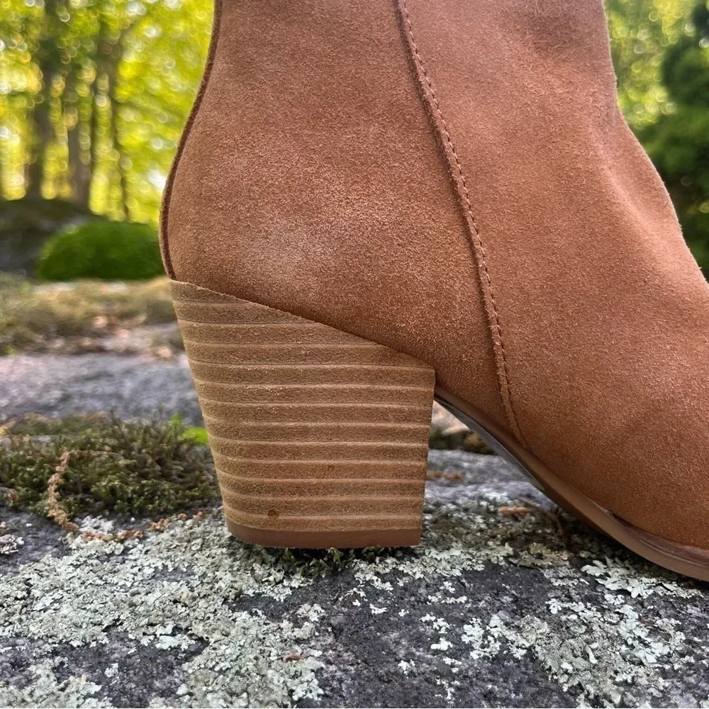 Dolce Vita Rila Cognac Brown Suede Block Heel Ankle Boots Size 6.5